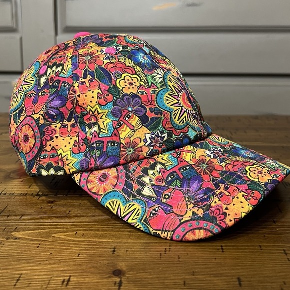Laurel Burch Women Colorful Cats Floral Abstract Art Adjustable Baseball Hat Cap - Picture 2 of 11